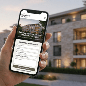 génération de leads qualifiés immobilier - landing page programme neuf sur écran mobile